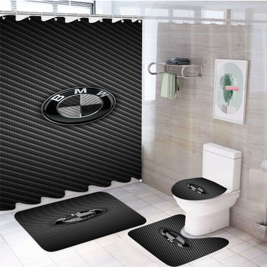 Bmw Black Carbon 4Pcs Bathroom Set Shower Curtain