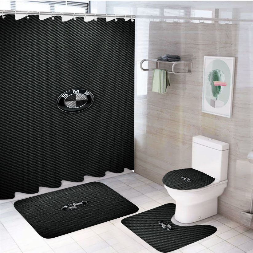 Bmw Cars Carbon Fiber Logo 4Pcs Bathroom Set Shower Curtain