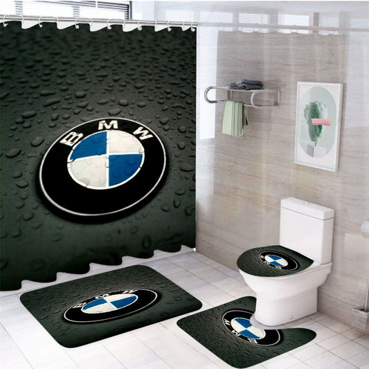 Bmw Logo Art Water 4Pcs Bathroom Set Shower Curtain