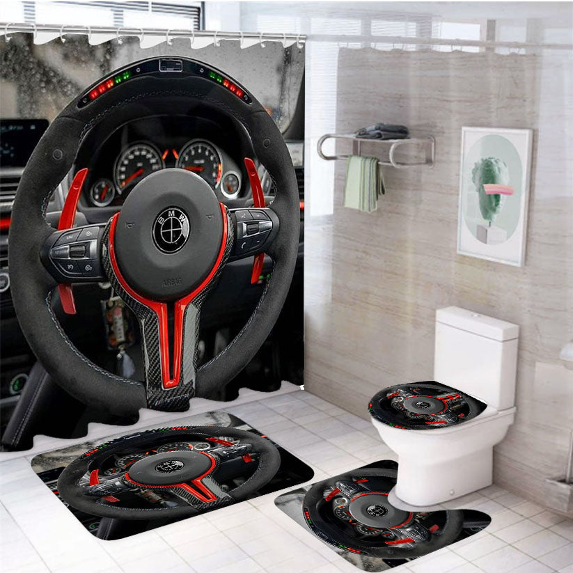 Bmw Steering Wheels 4Pcs Bathroom Set Shower Curtain