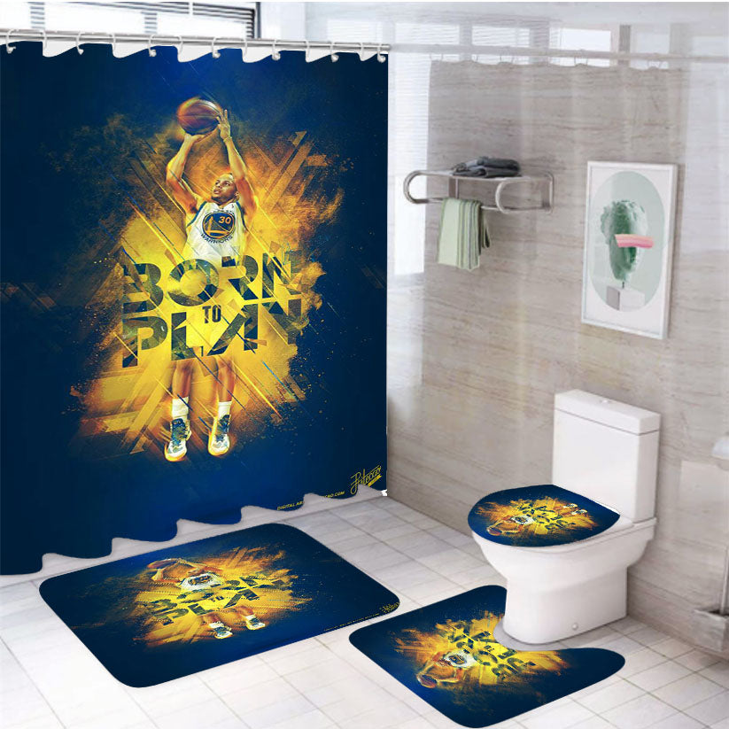 Born To Plan Basket Ball 4Pcs Bathroom Set Shower Curtain
