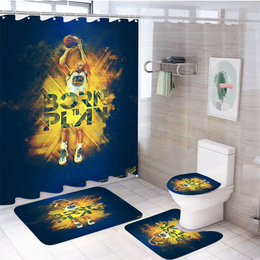 Born To Plan Basket Ball 4Pcs Bathroom Set Shower Curtain
