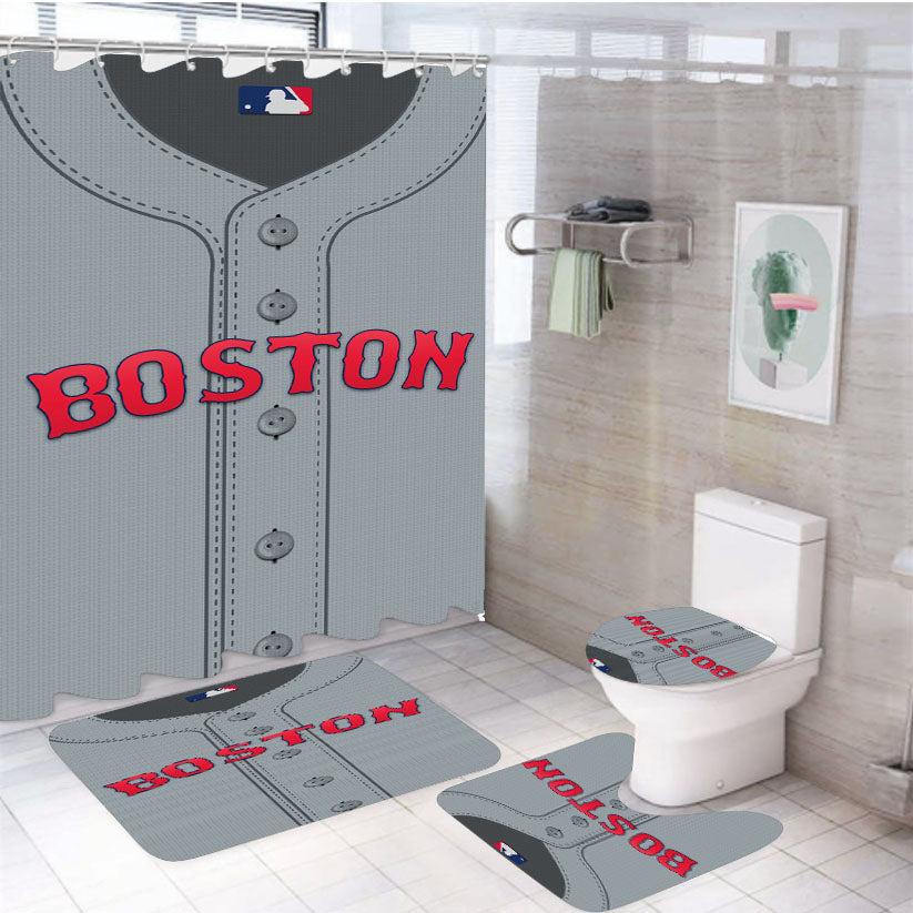 Boston Baseball Uniform 4Pcs Bathroom Set Shower Curtain