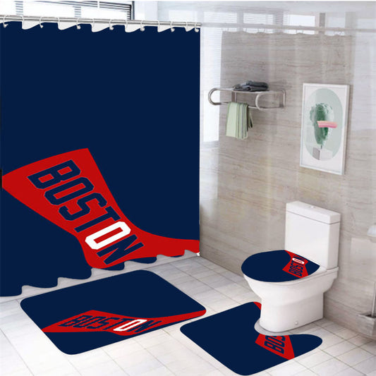 Boston Blue 4Pcs Bathroom Set Shower Curtain