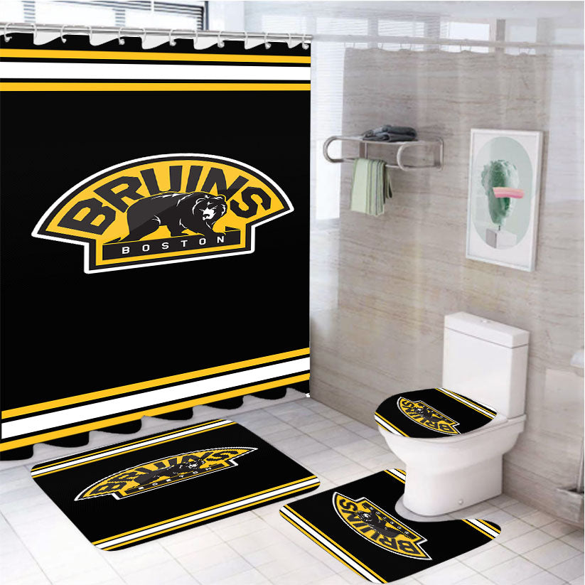 Boston Bruins 4Pcs Bathroom Set Shower Curtain