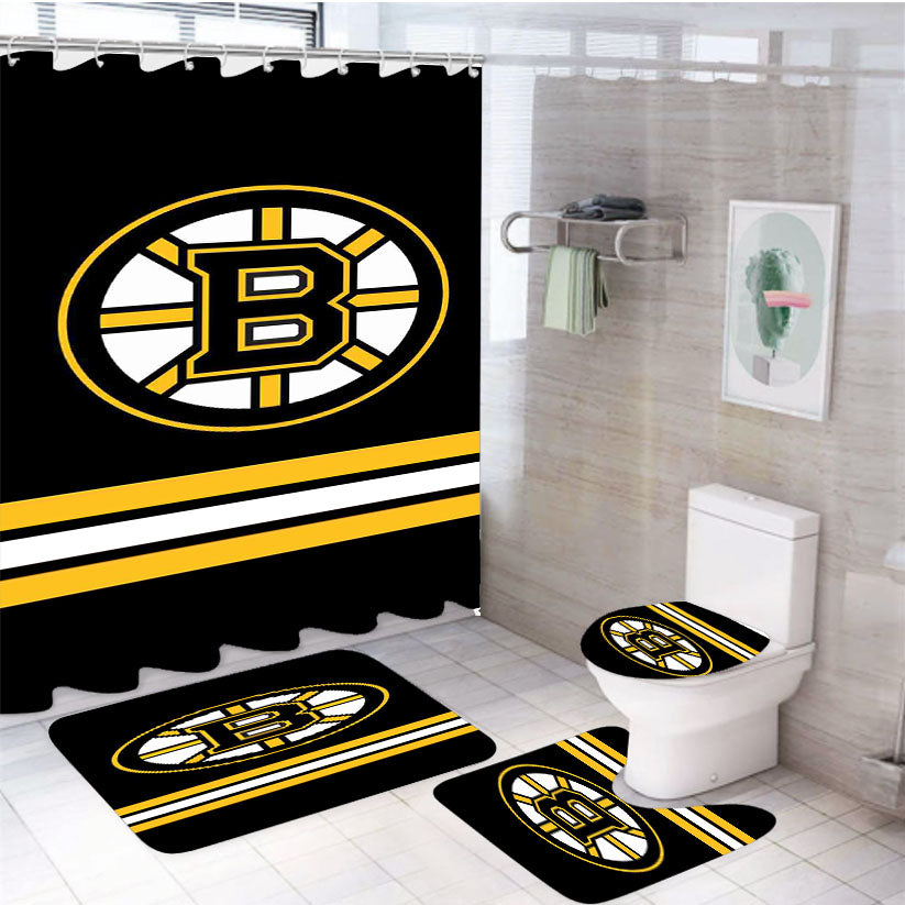 Boston Bruins Bvb Logo Black 4Pcs Bathroom Set Shower Curtain