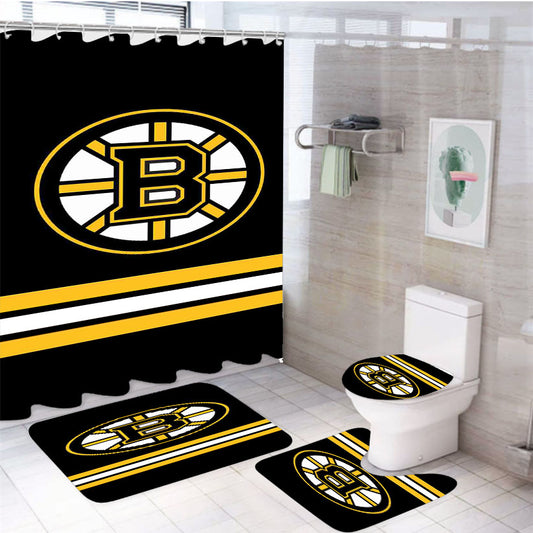 Boston Bruins Bvb Logo Black 4Pcs Bathroom Set Shower Curtain