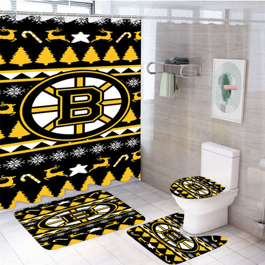 Boston Bruins Christmas Sweater 4Pcs Bathroom Set Shower Curtain