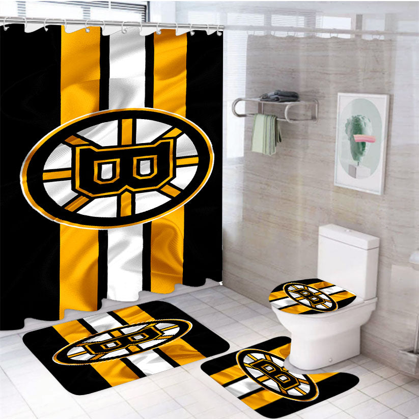 Boston Bruins Flag 4Pcs Bathroom Set Shower Curtain