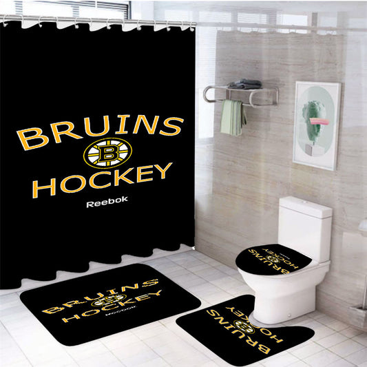 Boston Bruins Hockey Jersey Emblem 4Pcs Bathroom Set Shower Curtain