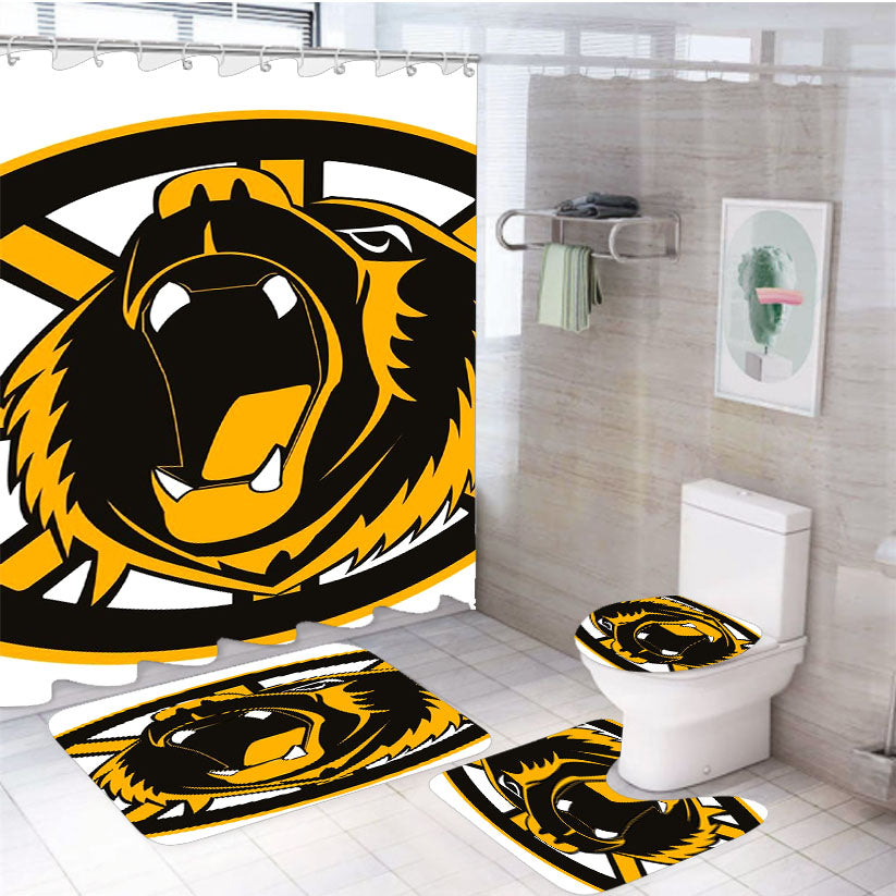 Boston Bruins Hockey Team Emblem 4Pcs Bathroom Set Shower Curtain