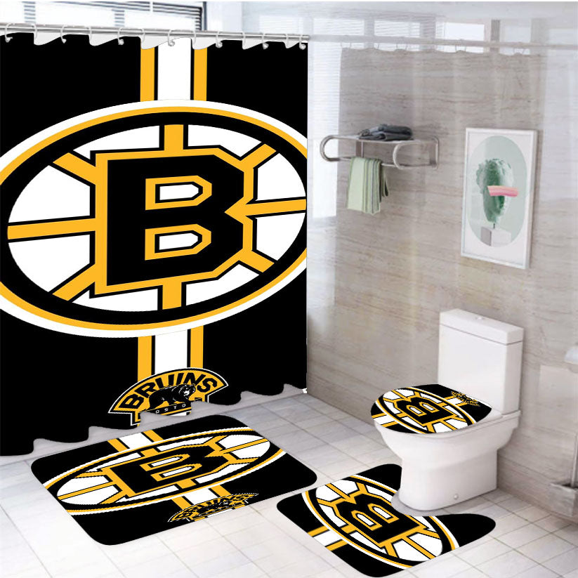 Boston Bruins Logo 4Pcs Bathroom Set Shower Curtain