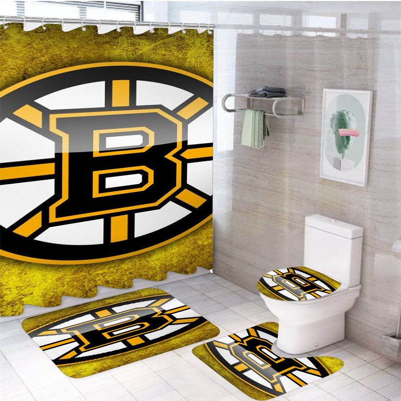 Boston Bruins Logo Image 4Pcs Bathroom Set Shower Curtain