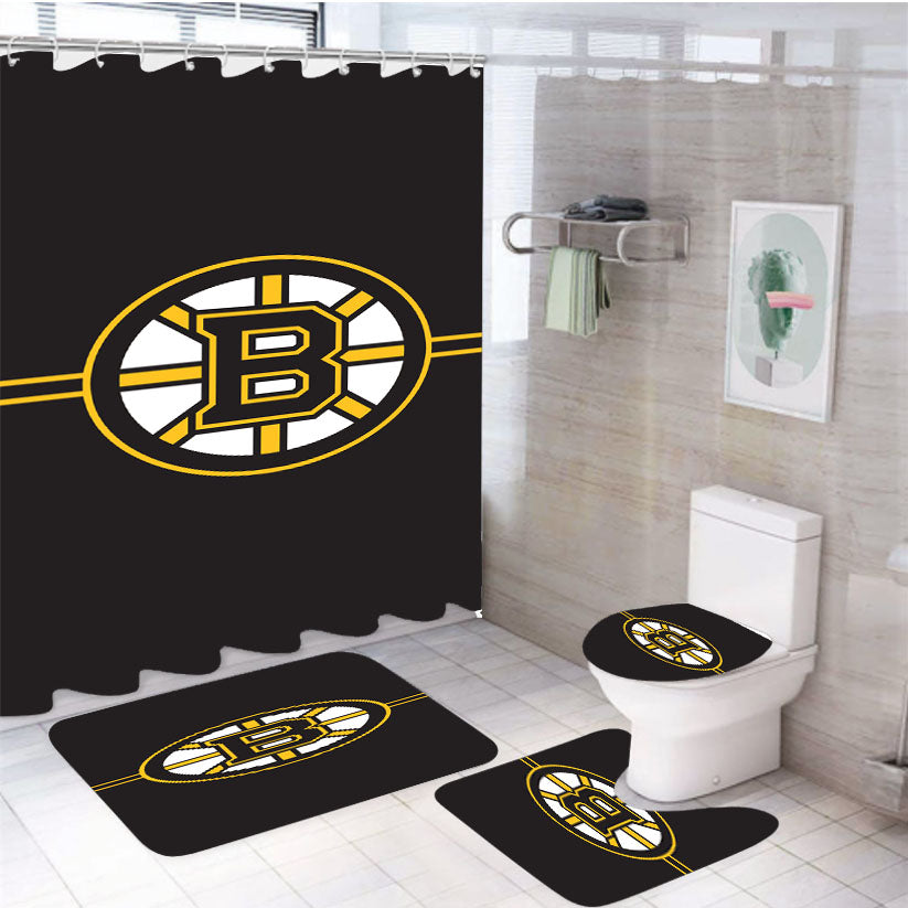 Boston Bruins Nhl Logo 4Pcs Bathroom Set Shower Curtain