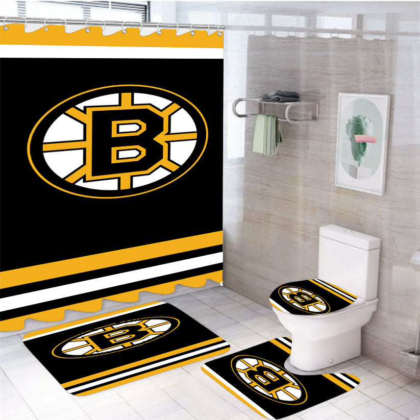 Boston Bruins Wallpaper 4Pcs Bathroom Set Shower Curtain