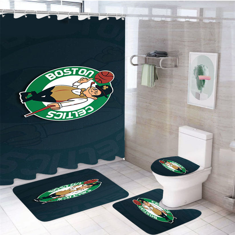 Boston Celtic Design 4Pcs Bathroom Set Shower Curtain