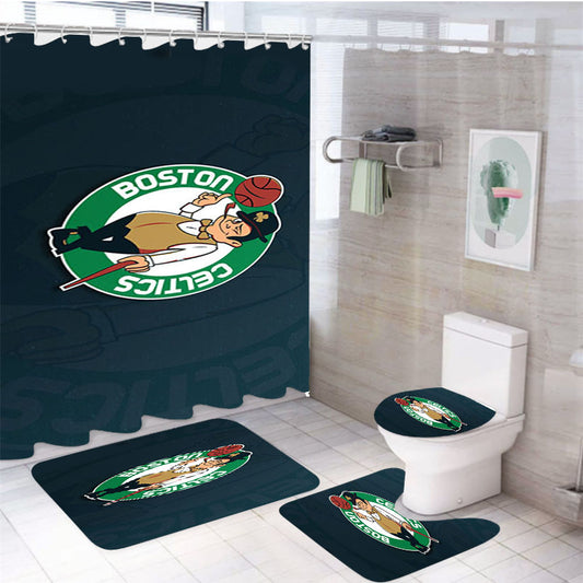Boston Celtic Design 4Pcs Bathroom Set Shower Curtain