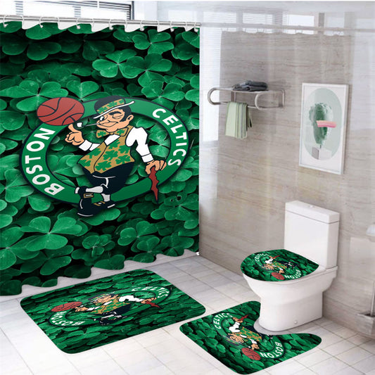 Boston Celtics Basket Ball Club 4Pcs Bathroom Set Shower Curtain