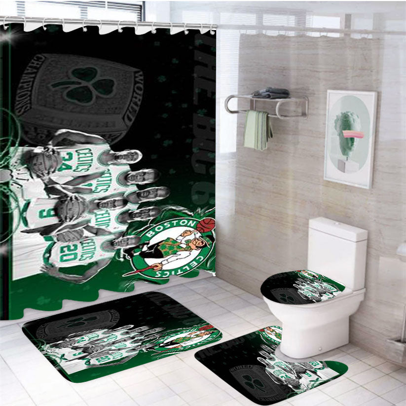 Boston Celtics Basketball 4Pcs Bathroom Set Shower Curtain