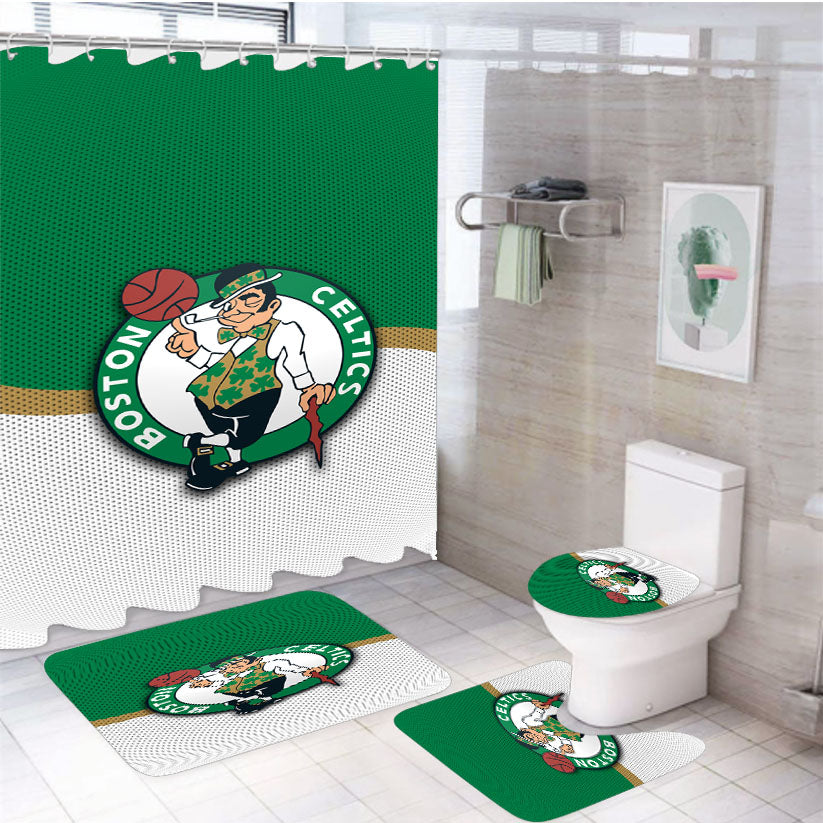 Boston Celtics Basketball Team Logo 4Pcs Bathroom Set Shower Curtain