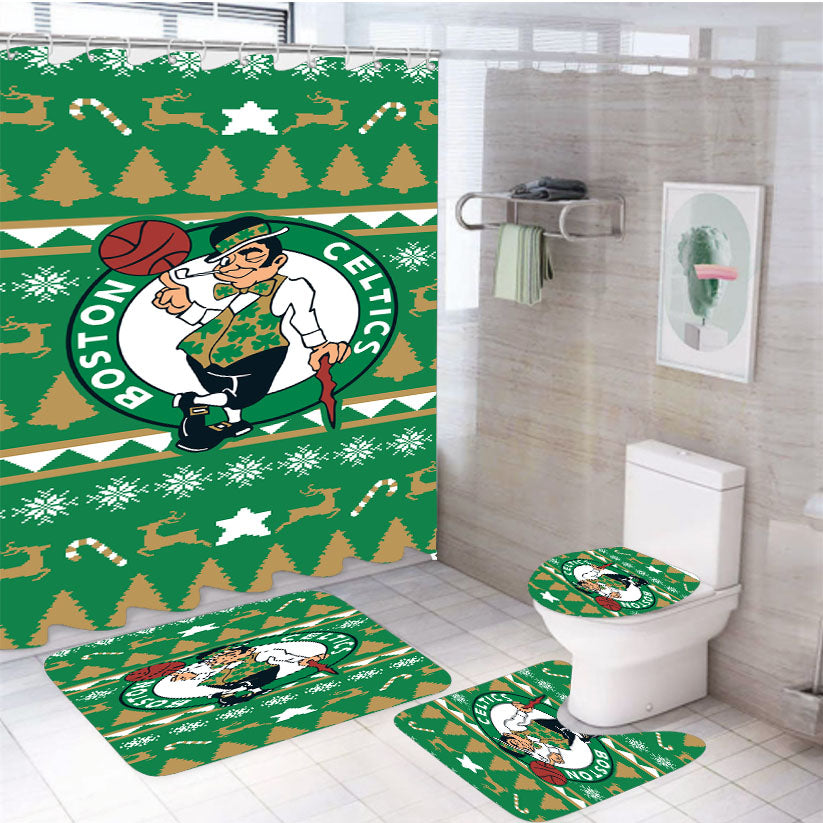 Boston Celtics Christmas Sweater 4Pcs Bathroom Set Shower Curtain