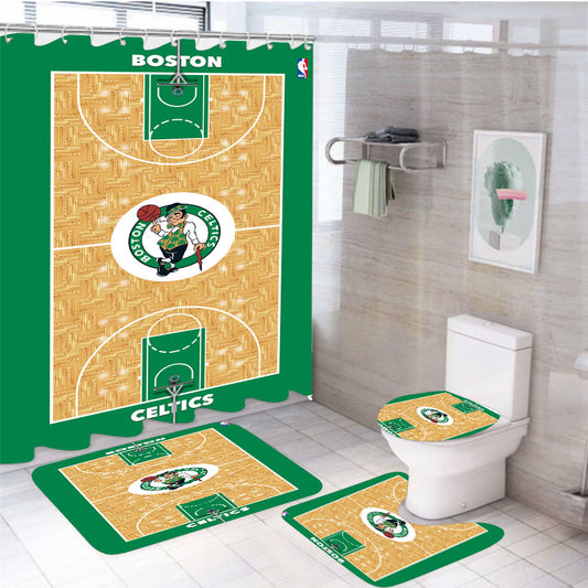 Boston Celtics Court Wallpaper 4Pcs Bathroom Set Shower Curtain