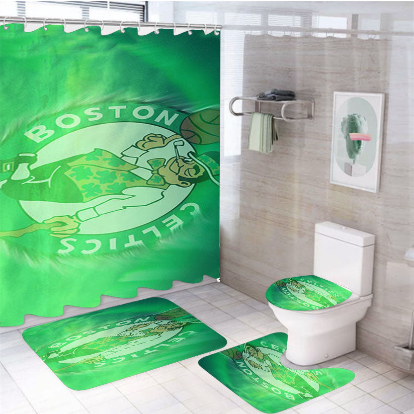 Boston Celtics Green Cover 4Pcs Bathroom Set Shower Curtain