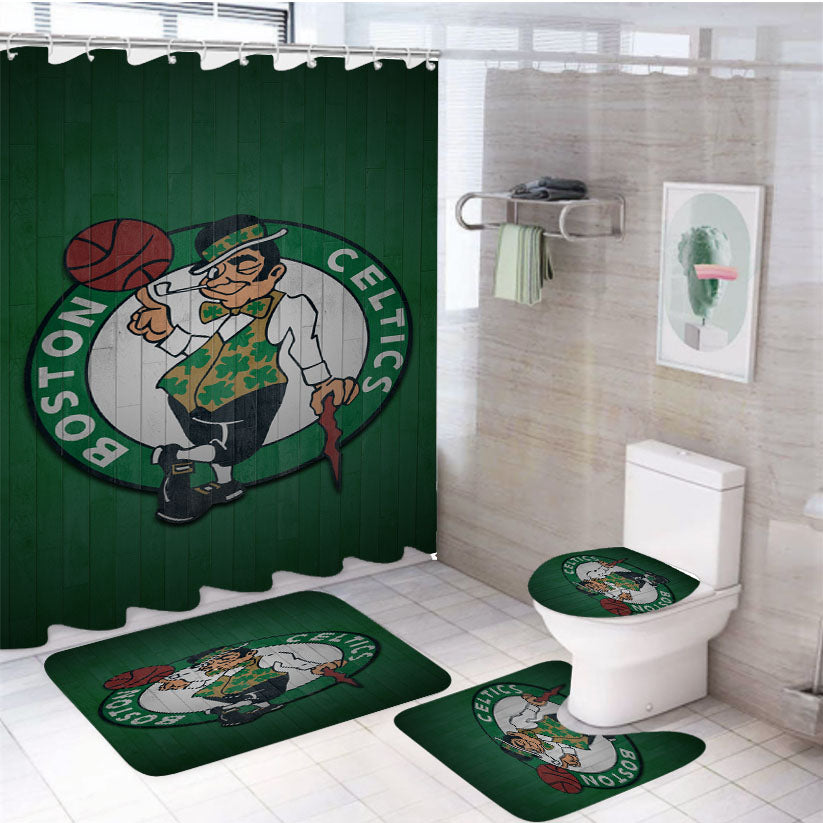 Boston Celtics Hardwood 4Pcs Bathroom Set Shower Curtain