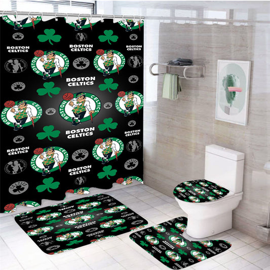 Boston Celtics Logo Pattern Black 4Pcs Bathroom Set Shower Curtain