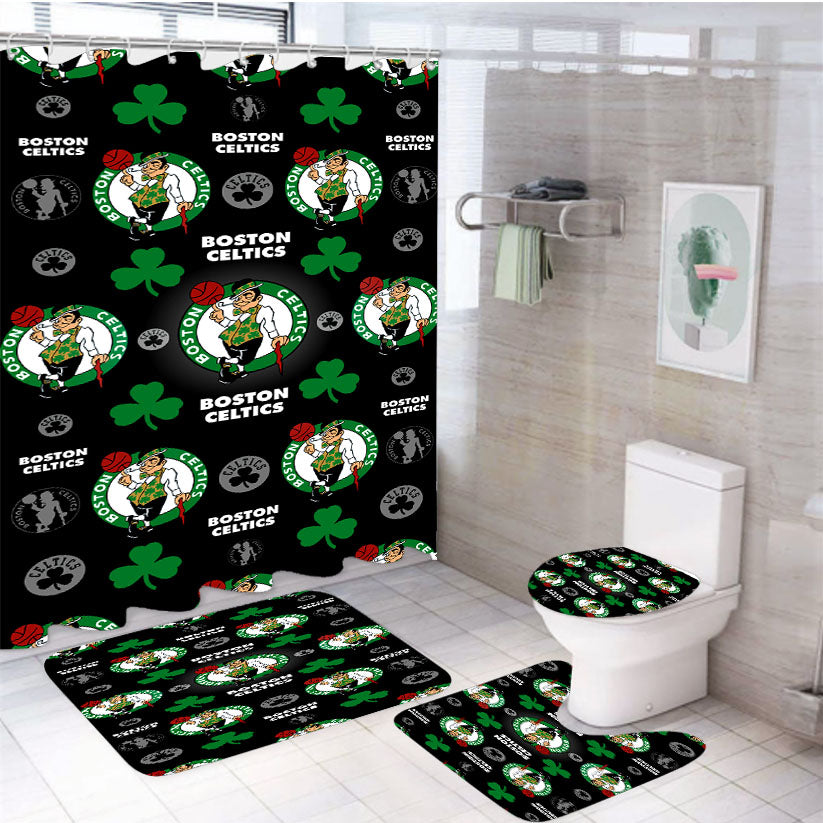 Boston Celtics Patters 4Pcs Bathroom Set Shower Curtain