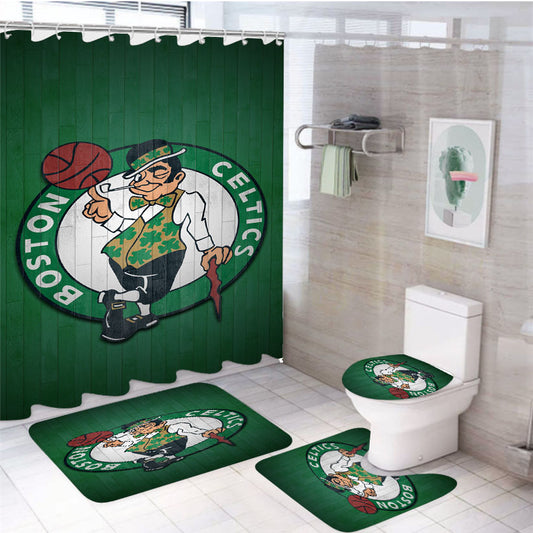 Boston Celtics Wood Logo 4Pcs Bathroom Set Shower Curtain