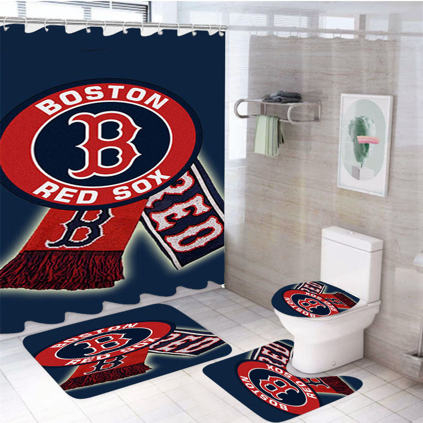 Boston Red 4Pcs Bathroom Set Shower Curtain