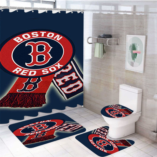 Boston Red 4Pcs Bathroom Set Shower Curtain