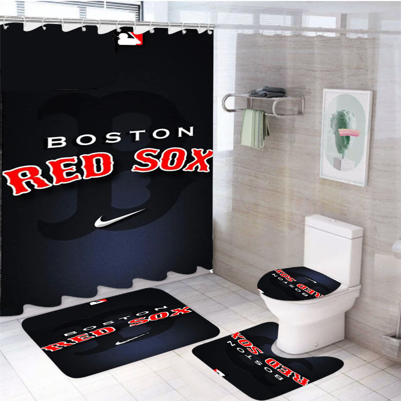 Boston Red Sox 4Pcs Bathroom Set Shower Curtain