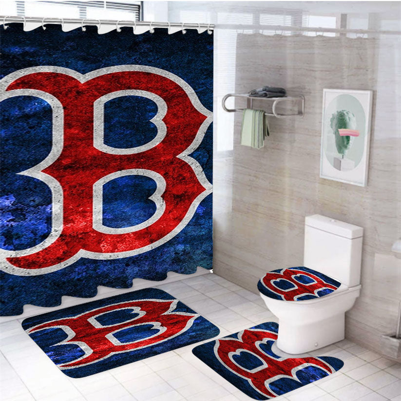 Boston Red Sox B Logo 4Pcs Bathroom Set Shower Curtain