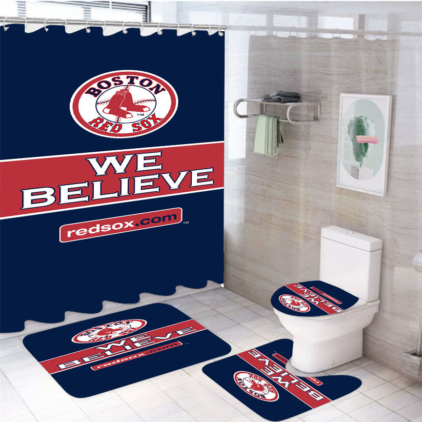 Boston Red Sox Big 4Pcs Bathroom Set Shower Curtain