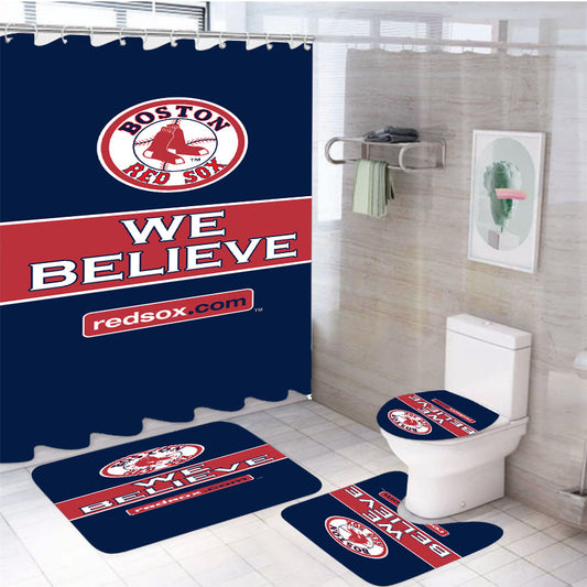 Boston Red Sox Big 4Pcs Bathroom Set Shower Curtain