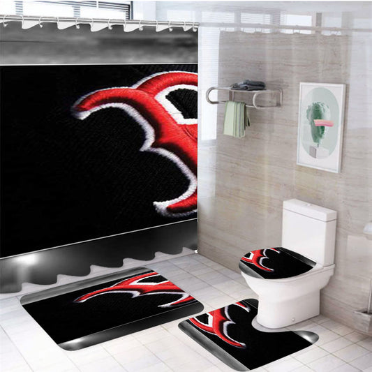 Boston Red Sox Big Patch Grey 4Pcs Bathroom Set Shower Curtain