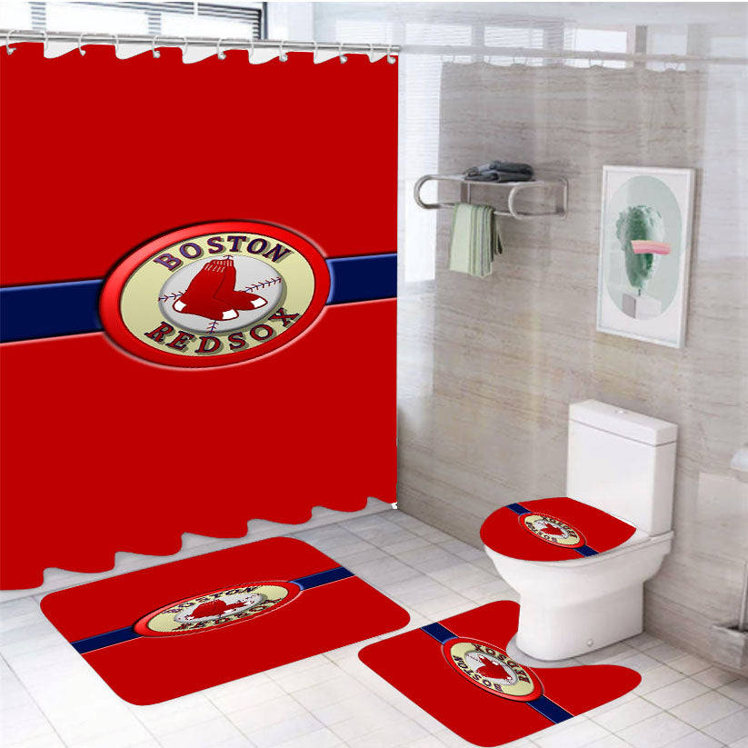 Boston Red Sox Logo 4Pcs Bathroom Set Shower Curtain