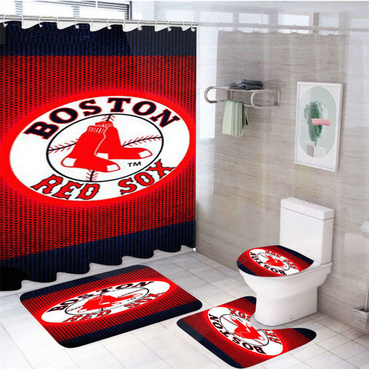 Boston Red Sox Mlb Sport Logo 4Pcs Bathroom Set Shower Curtain