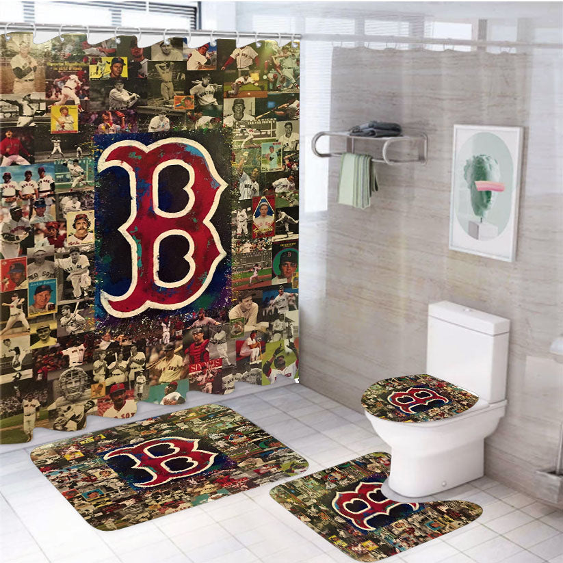 Boston Red Sox Ph 4Pcs Bathroom Set Shower Curtain