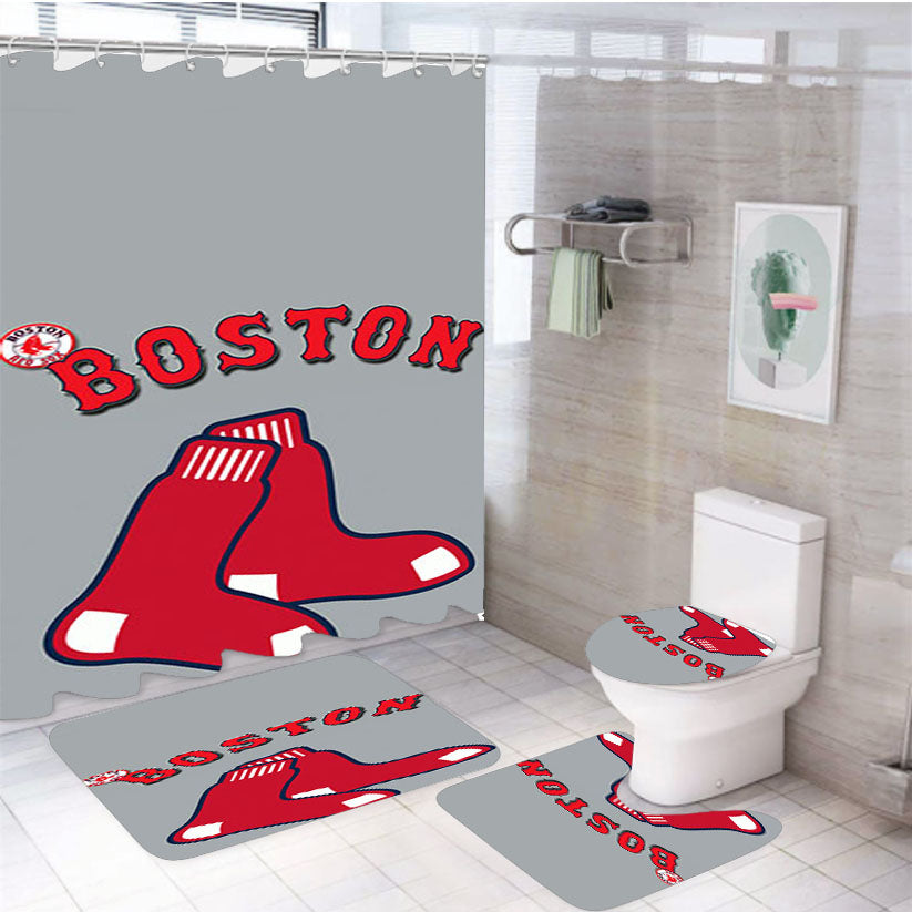 Boston Red Sox Red 4Pcs Bathroom Set Shower Curtain