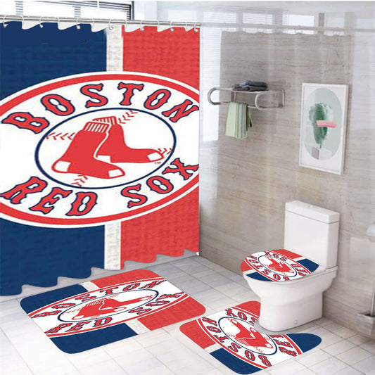 Boston Red Sox Red Blue Split 4Pcs Bathroom Set Shower Curtain