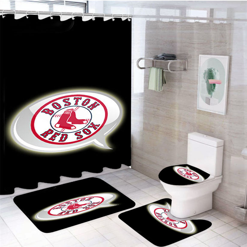 Boston Red Sox Shadow 4Pcs Bathroom Set Shower Curtain