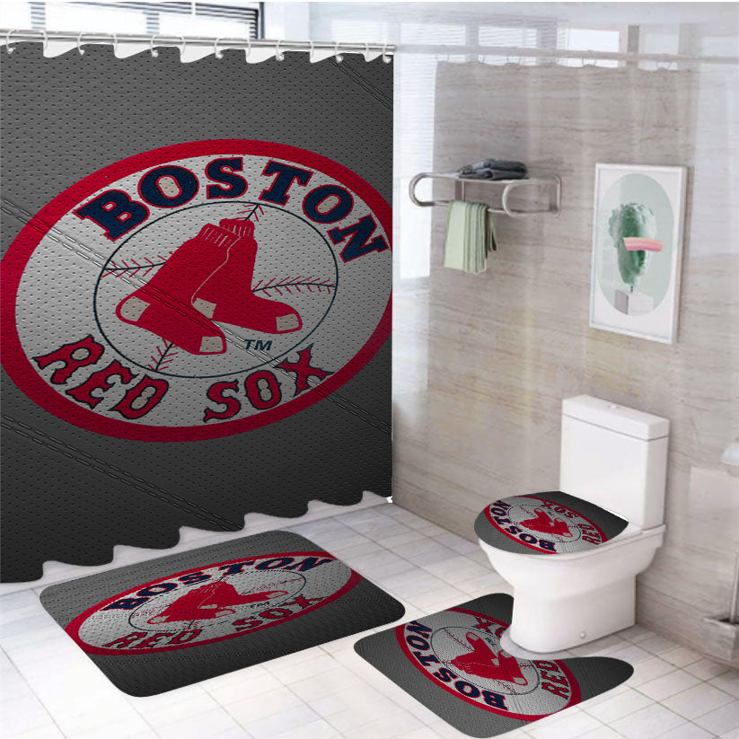 Boston Red Sox Softball 4Pcs Bathroom Set Shower Curtain
