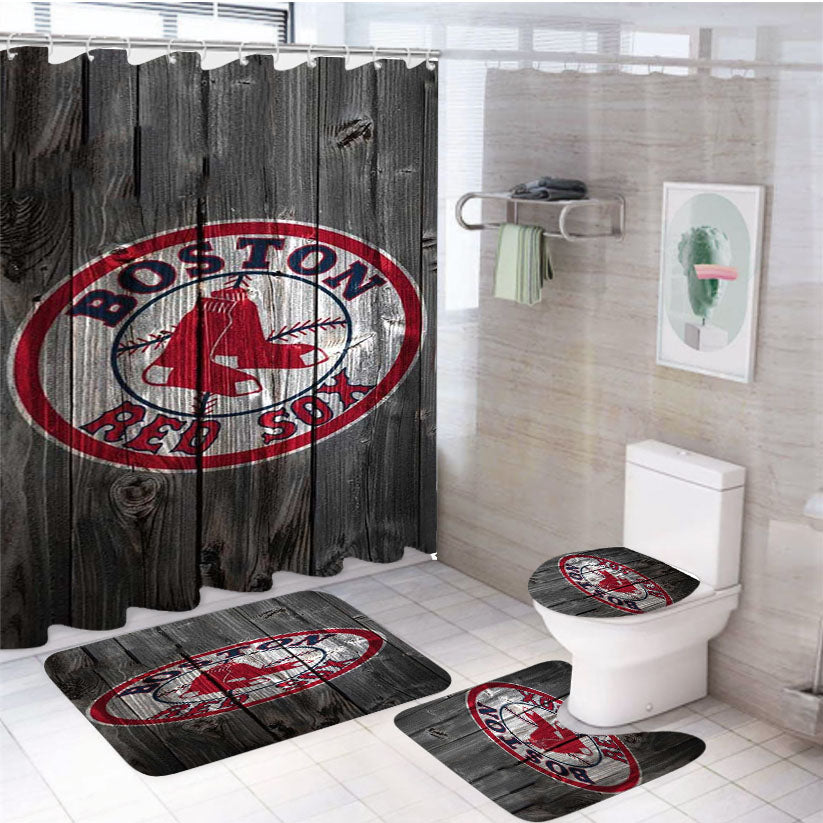 Boston Red Sox Wood 4Pcs Bathroom Set Shower Curtain