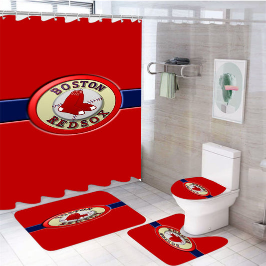Boston Redsox 4Pcs Bathroom Set Shower Curtain