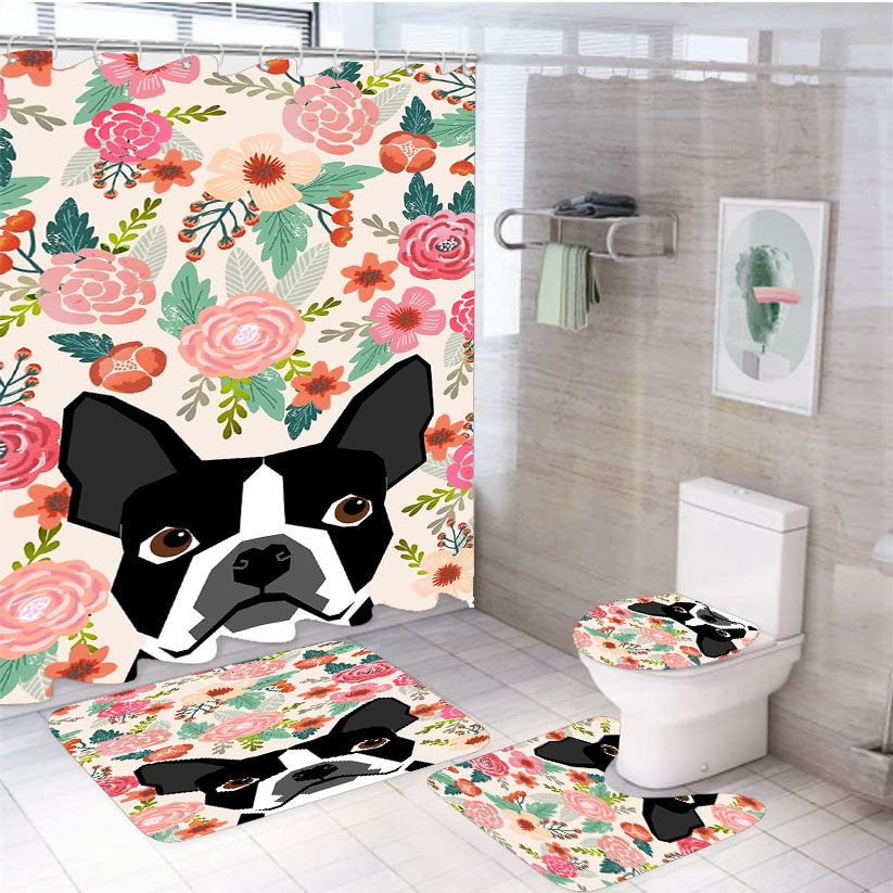 Boston Terrier Dog Breed 4Pcs Bathroom Set Shower Curtain