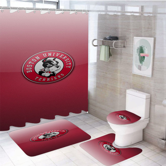 Boston University Bu Terriers Logo Wallpaper 4Pcs Bathroom Set Shower Curtain