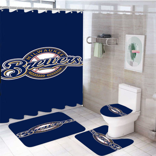 Brewers Baseball Logo Blue 4Pcs Bathroom Set Shower Curtain